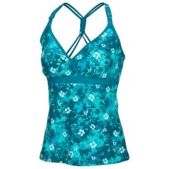 Free Country Women's Floral Camo Macrame-Back Tankini Top