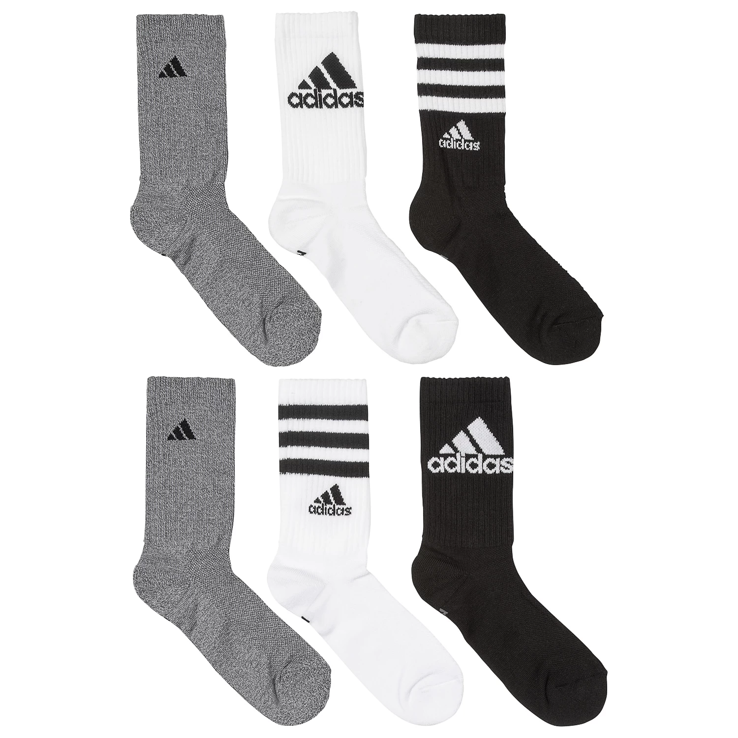 Adidas Youth Cushioned Mixed Crew Socks - 6-Pack 3 Adidas Youth Cushioned Mixed Crew Socks - 6-Pack